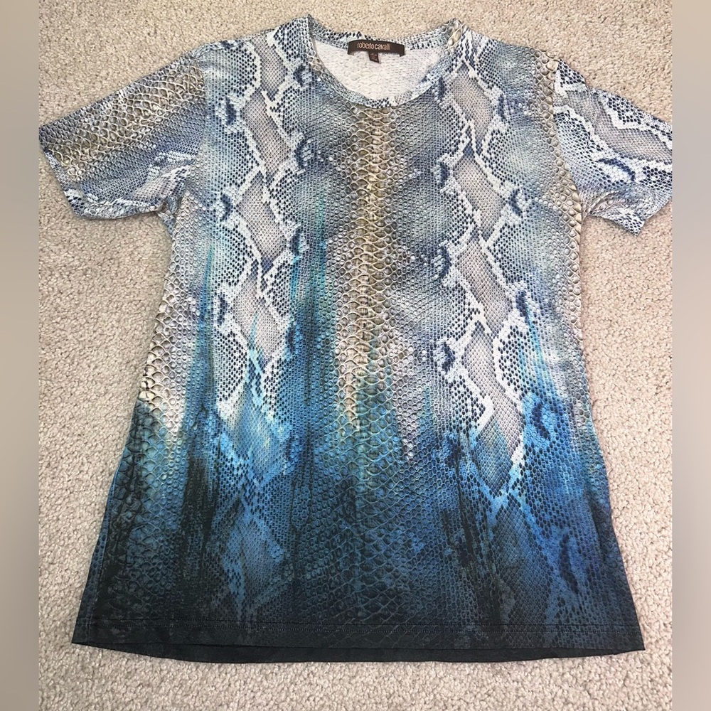 Vintage Roberto Cavalli Women’s Medium Y2K Snake Print Top Shirt Made in Italy